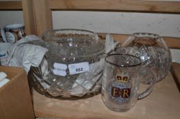 Mixed Lot: Glass dishes and a commemorative half pint mug