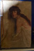 Oil of an early 20th Century lady with auburn hair, oil on canvas