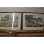 Two prints by John Seereus-Lester, Teddies Tea Party and Gone Fishing, both framed and glazed