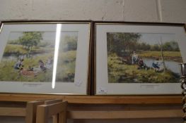 Two prints by John Seereus-Lester, Teddies Tea Party and Gone Fishing, both framed and glazed