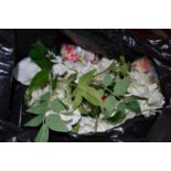 Quantity of assorted artificial flowers and two boxes of artificial rose petals