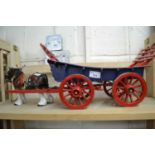 Ceramic Shire horse and wooden cart