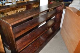 Wide stained pine three tier book shelf
