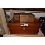 Mahogany sewing box and two other smaller trinket boxes