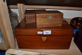 Mahogany sewing box and two other smaller trinket boxes