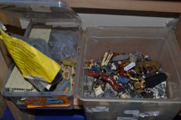 Two boxes of assorted toy animals and modellers parts