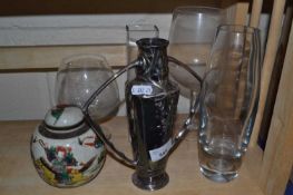 Mixed Lot: Dutch white metal Art Nouveau style vase together with glass ware and a ginger jar and