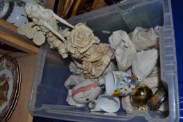 Mixed Lot: Glittery resin model of a fairy on a rosebush together with other assorted ceramics