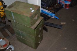 Three drawer metal chest plus a further similar single drawer chest