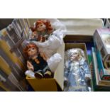 Alberon collectors porcelain doll, boxed together with other dolls