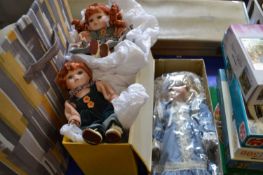 Alberon collectors porcelain doll, boxed together with other dolls