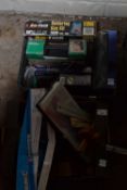 Two boxes of various assorted tools, garage clearance items etc