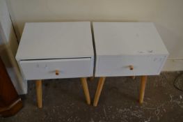 Pair of modern white single drawer bedside tables