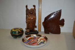 Box of mixed items to include Chinese carved Buddha and other assorted items