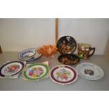 Mixed Lot: Various decorated plates, Carnival Glass bowl etc