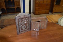 Small two door cabinet and a small single door corner cabinet both with carved decoration, largest