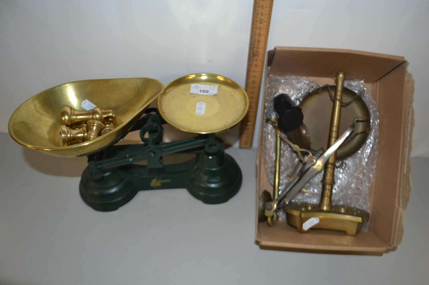 Two pairs of brass scales