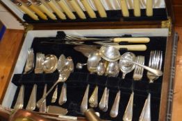 Oak canteen containing a range of silver plated cutlery