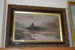 Mary Johnson, Evening at Rydale Lake, oil on canvas, set in a gilt finish frame