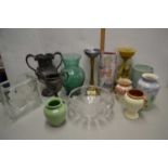 Mixed Lot: Various wares to include silver plated trophy cups, various glass and ceramic vases,