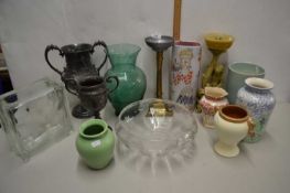 Mixed Lot: Various wares to include silver plated trophy cups, various glass and ceramic vases,