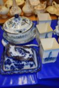 Mixed Lot: Assorted ceramics to include kitchen storage jars,blue and white cheese dish, covered