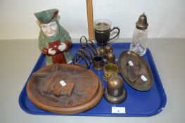 Mixed Lot: Various silver plated wares, green glazed Toby jug and other assorted items