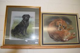 Ursula White, two studies of dogs, framed and glazed