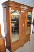 Edwardian mahogany and inlaid wardrobe with mirrored doors, 150cm wide