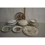 Box of various assorted decorated plates, vegetable dishes etc