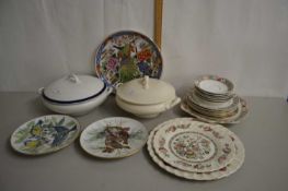 Box of various assorted decorated plates, vegetable dishes etc