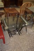 Retro glass top and chrome framed side table, 69cm wide