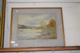 20th Century school study of a lakeside scene, watercolour, indistinctly signed, possibly Newburn,