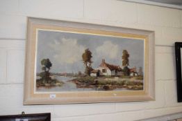 20th Century continental school study of a riverside cottage, indistinctly signed, possibly Makis,