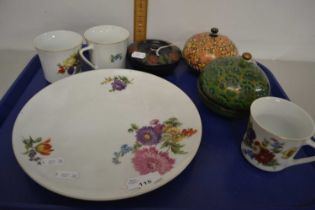 Tray of various mixed wares to include papier mache boxes, continental floral decorated tea wares