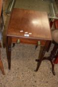 Small Victorian mahogany drop leaf work table, raised on turned legs, 46cm wide