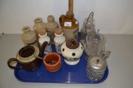Tray of mixed items to include stone ware bottles