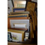 Box of various assorted framed prints, pictures etc