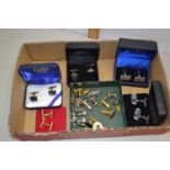 Box of various assorted cufflinks and other items