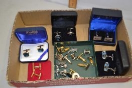 Box of various assorted cufflinks and other items