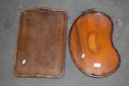 Mahogany brass handled kidney shaped tray and another (2)