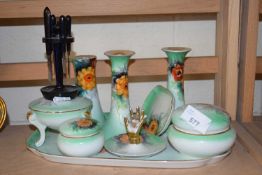 Green and floral decorated Noritaki dressing table set