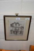 On Elm Hill, Norwich, reproduction etching, 17cm wide, glazed and framed