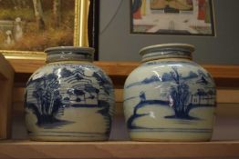 Pair of blue and white ginger jars
