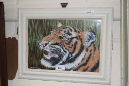 Study of a tiger signed L T Lambert 2018, framed and glazed