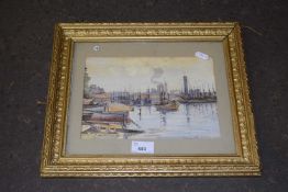 Kenneth Luck, Ships at Harbour, 1928, watercolour, framed and glazed