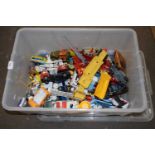 Box of assorted toy trucks, lorries, cars etc, play worn