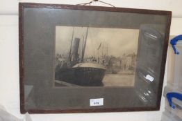 Print of a ship at harbour