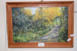 Summer on a country path, oil on board, framed