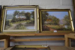 Pair of country cottages, oil on canvas